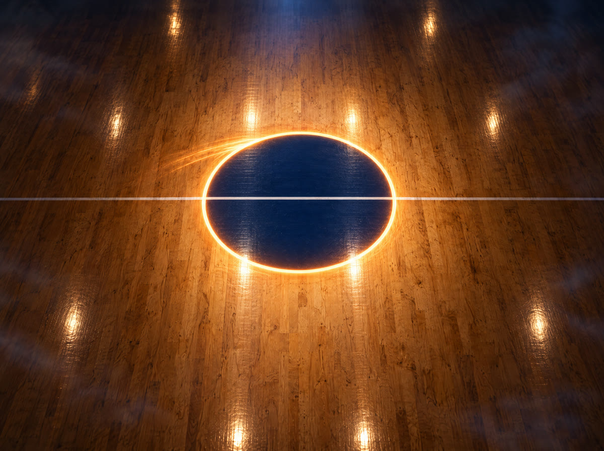 A ring of orange light around the center circle
