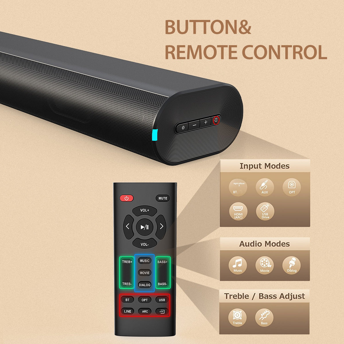 Bluetooth TV Soundbar with HDMI & Optical Input