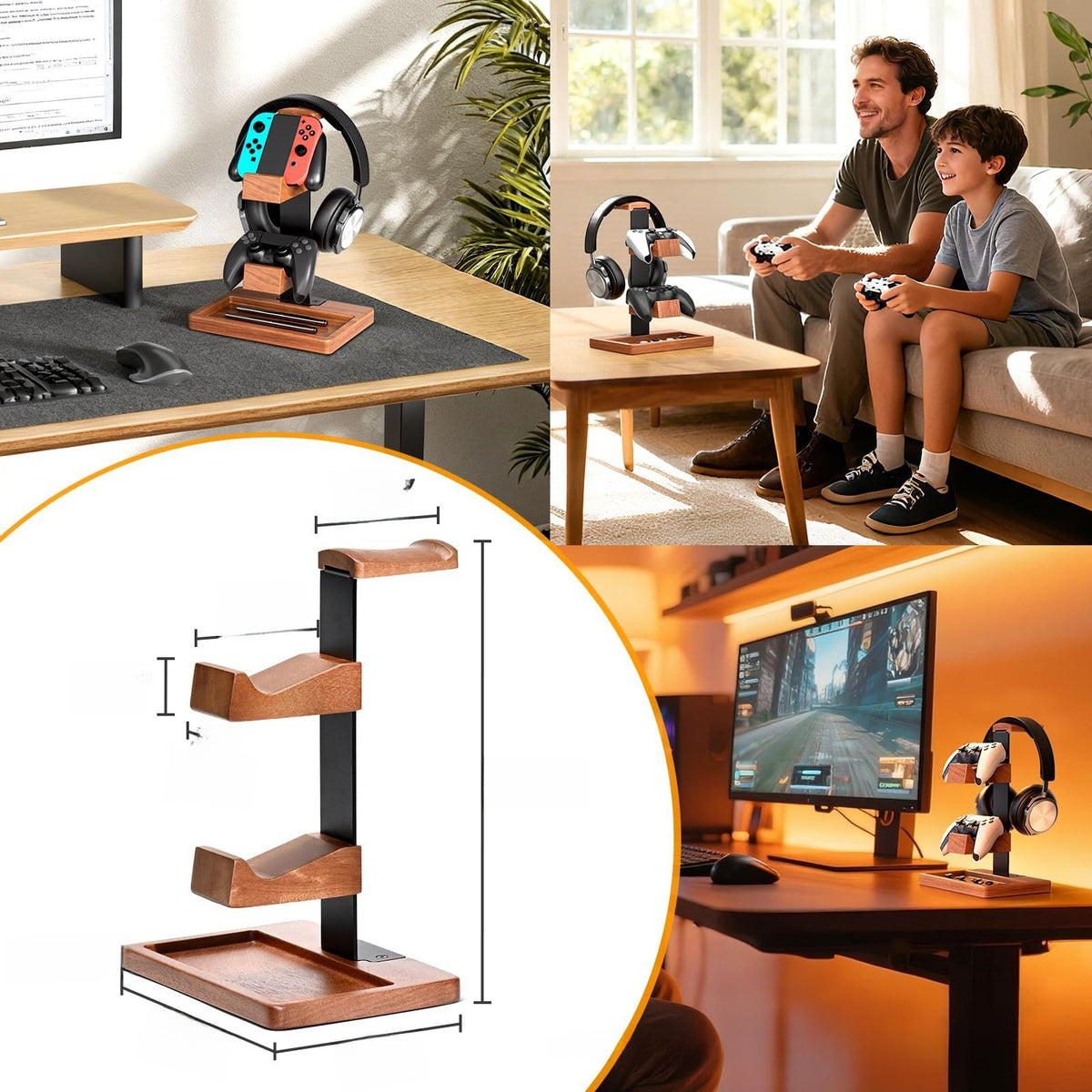 Wooden Headphone Stand with Carry Handle