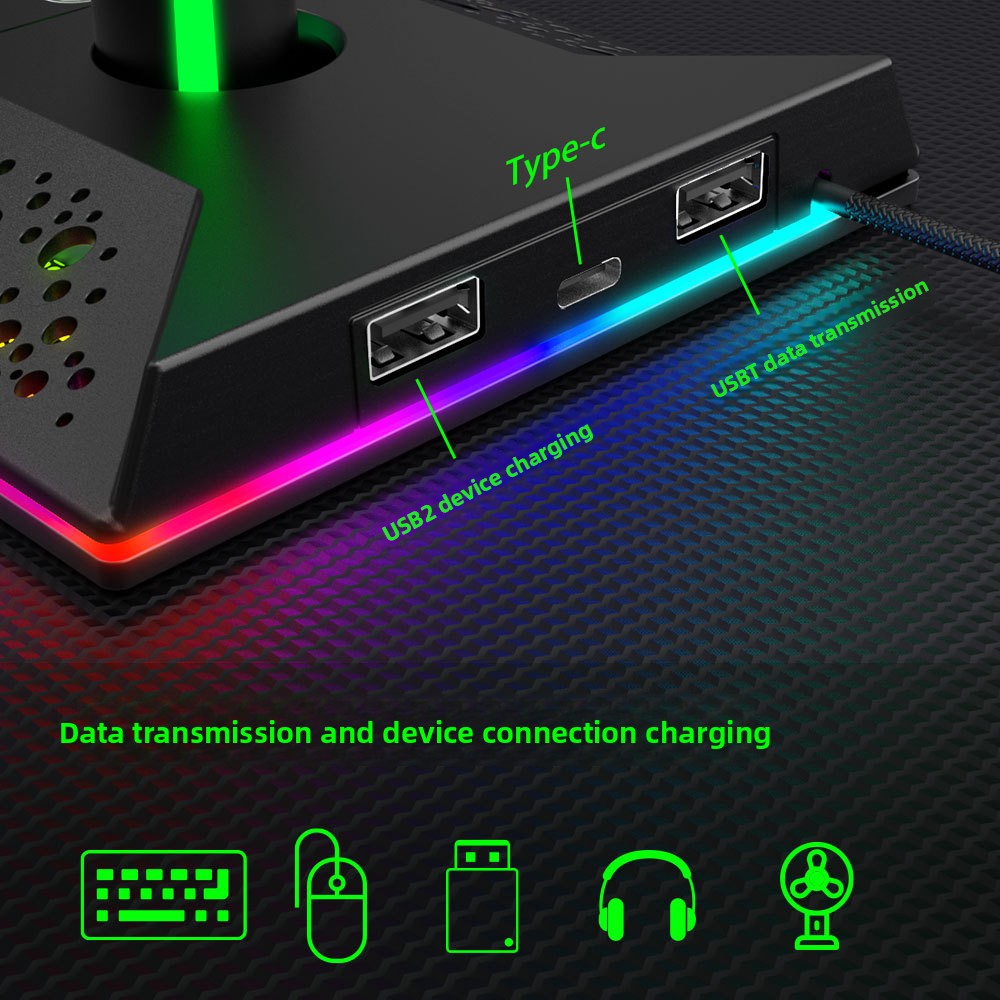 EB03 RGB Headphone Stand with USB Hub