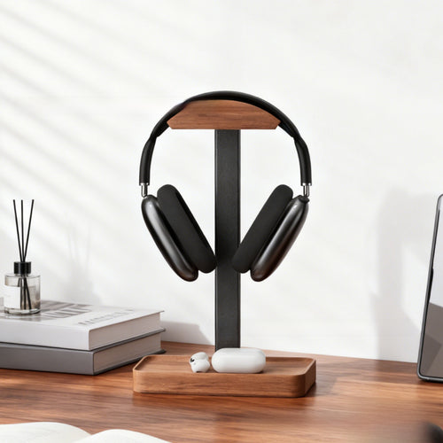 Wooden Headphone Stand with Storage Base